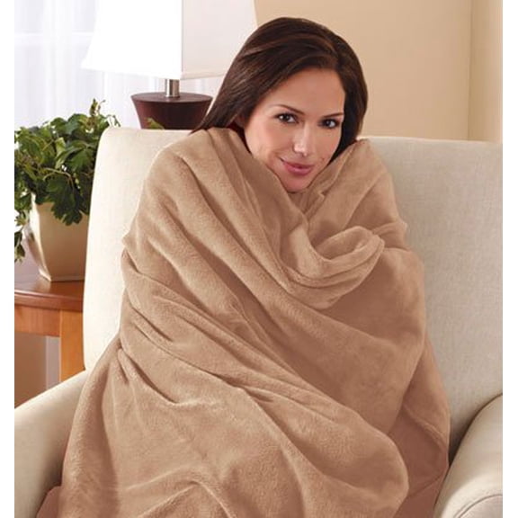 Sunbeam Electric Heated Throw Blanket with 3-Heat Setting & Auto-Off Controller (Beige)