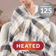 thumbnail image 1 of Sunbeam Electric Heated Throw Blanket Neutral Plaid Microplush 4 Heat Settings 50x70, 1 of 13