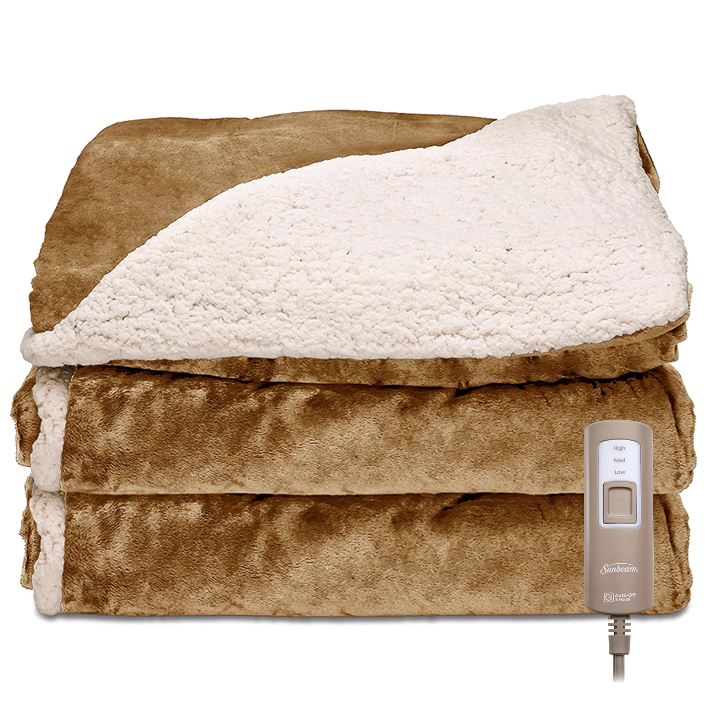 Sunbeam Plush Sherpa RoyalMink Electric Heated Throw Blanket Honey 50in x 60in Walmart