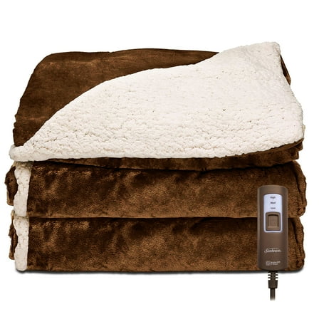 Sunbeam Electric Heated Throw in Sable with Push Button Control