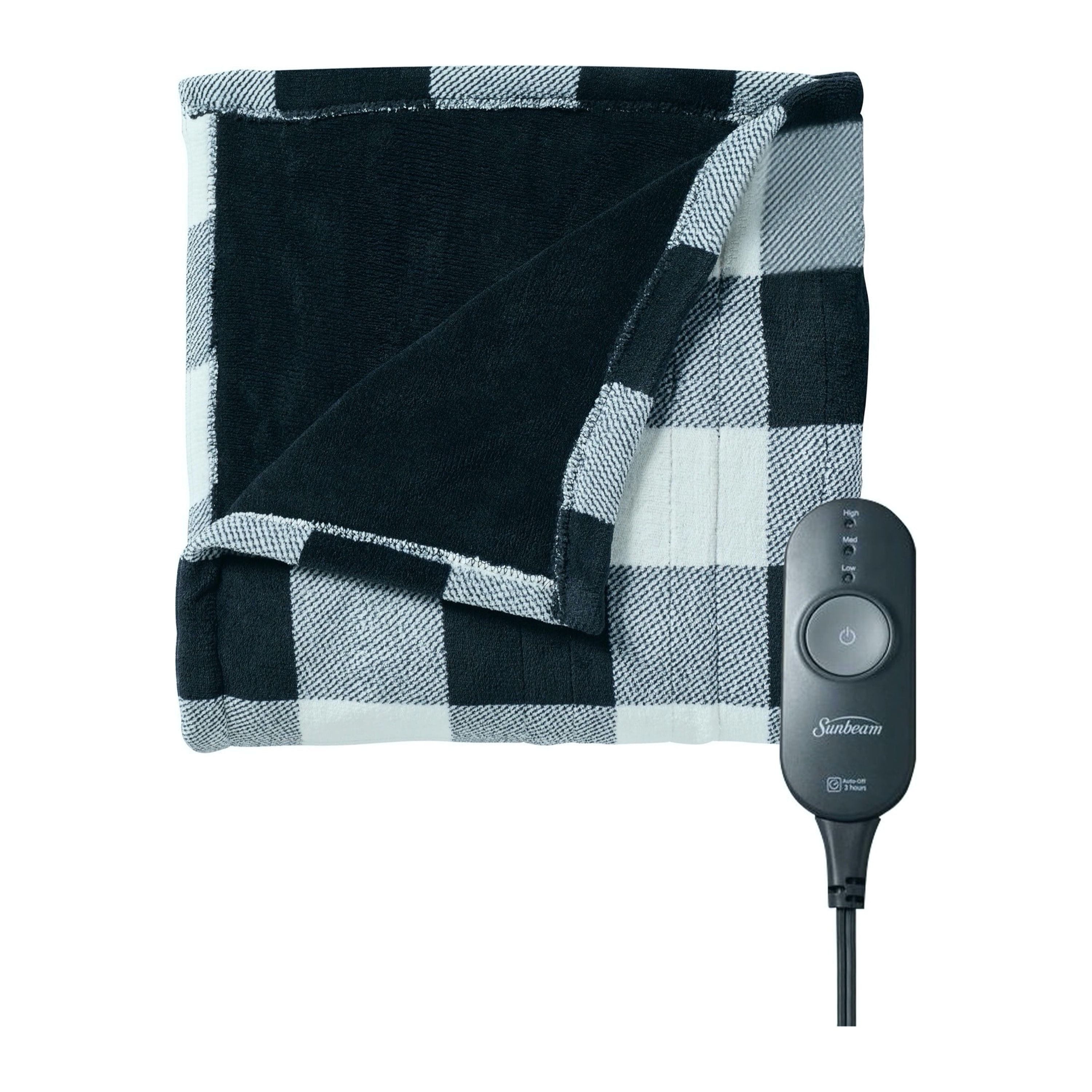 Sunbeam Electric Throw Blanket (50" x 60"), Black/White Plaid