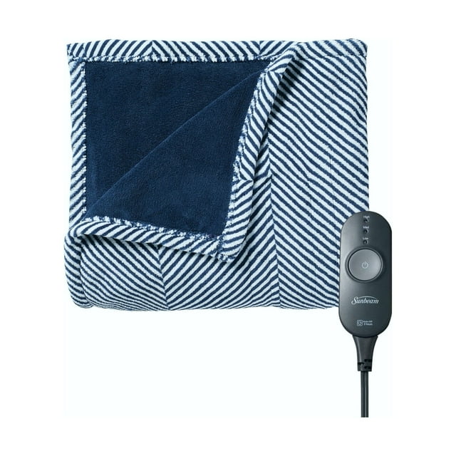 Sunbeam Electric Throw Blanket (50" x 60"), Navy Herringbone