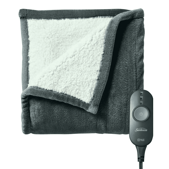 Sunbeam Electric Throw Blanket, Microplush and Sherpa Slate Gray