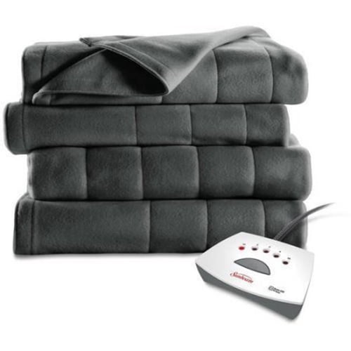 Sunbeam Fleece Electric Heated Channeled Blanket, Queen, Grey, 1 Each