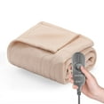 Sunbeam Fleece Electric Heated Throw Blanket, Linen, 50" x 60