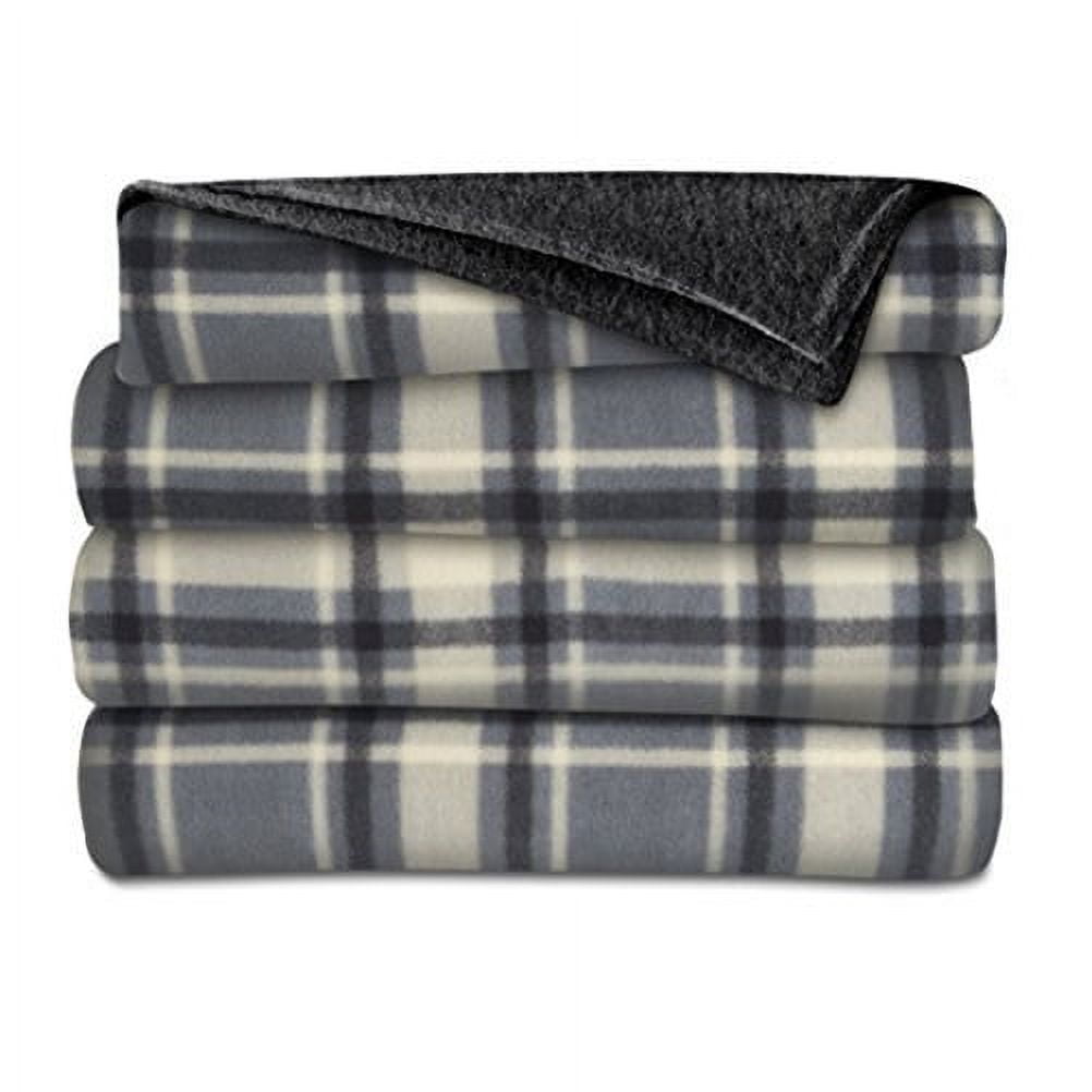 Sunbeam Fleece Heated Throw, Hamilton Plaid/Slate Black