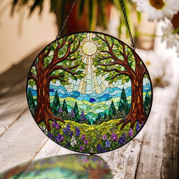 Sunbeam Forest Glass Suncatcher, Tree of Life Woodland Decor, 6.3 in
