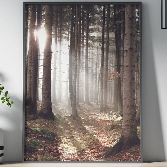 Sunbeam Forest Poster: Minimalist Nature Wall Art, Unframed Canvas 12x16in
