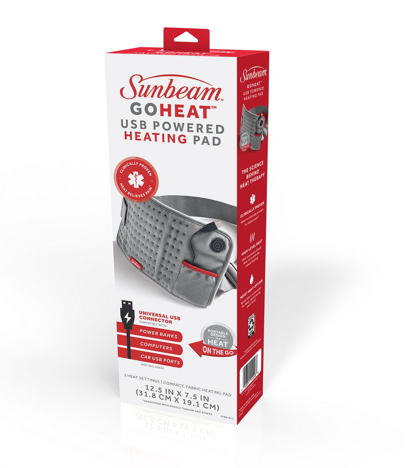 Sunbeam GoHeat USB Powered Heating Pad, Light Gray