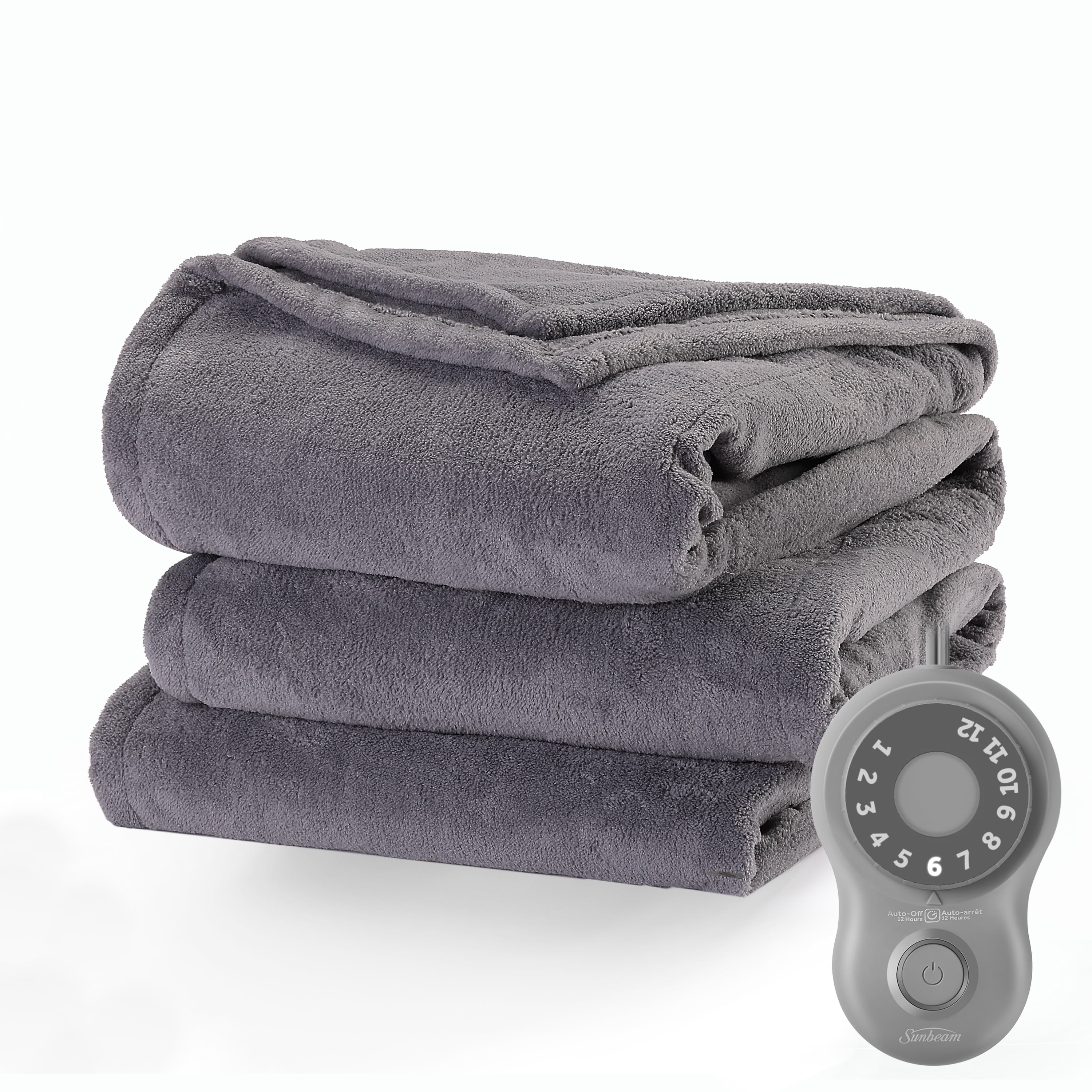Sunbeam Microplush Light gray Polyester Electric Blankets, Twin