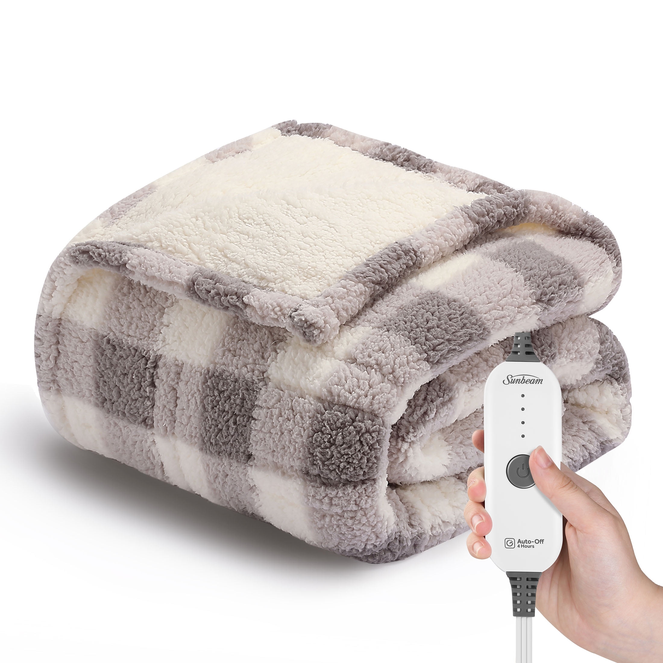 "Sunbeam Nordic Sherpa Electric Heated Blanket, Grey Buffalo, 50""x60