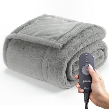 Sunbeam Grey Faux Fur Heated Throw