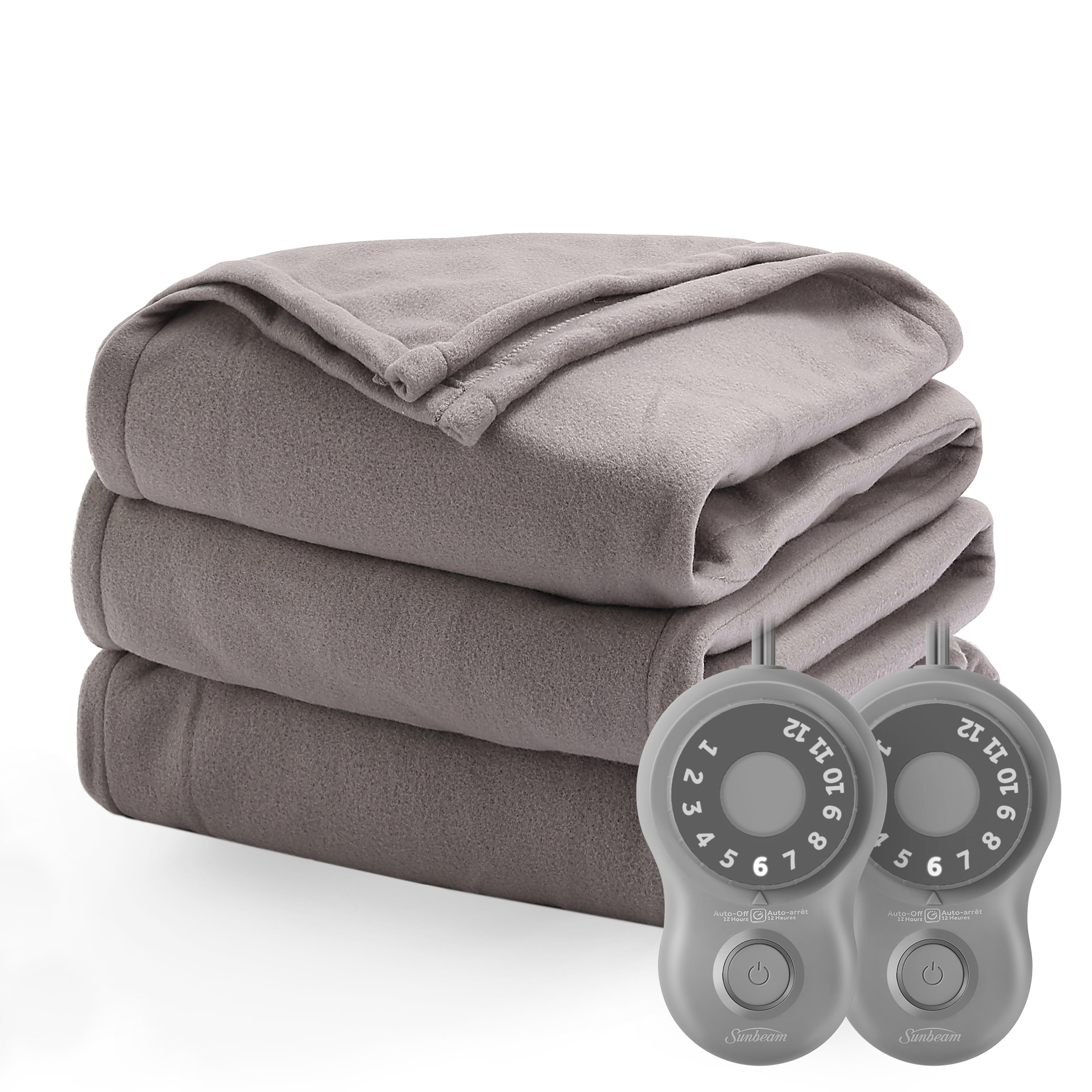 Sunbeam Grey Fleece Electric Heated Blanket King Size, 90" x 100", with