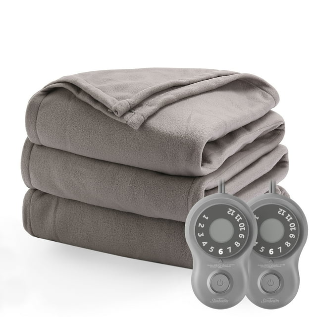 Sunbeam Grey Fleece Electric Heated Blanket King Size 90 X 100 With