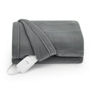 Sunbeam Throw Grey Fleece, 4 Heat Settings, 4-Hour Auto Shut-Off, Electric Heated Blanket, 50” x 60”