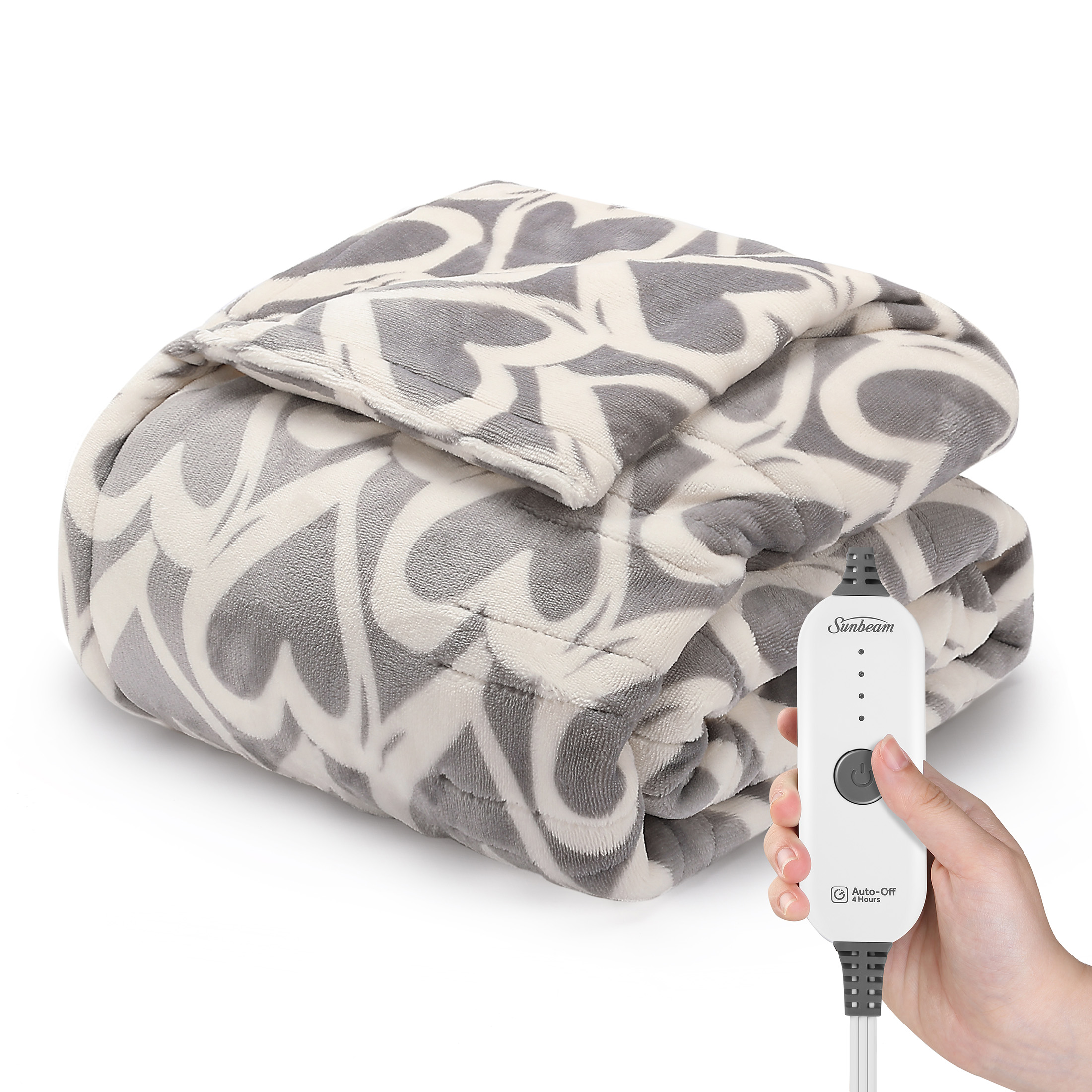 Sunbeam Heated Microplush Throw (50" x 60"), White & Black Buffalo