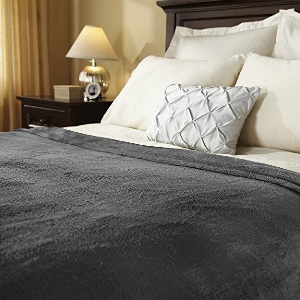 Sunbeam Heated Blanket Plush Velvet, 10 Heat Settings, Slate, King