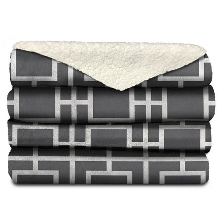 Sunbeam Heated Blanket, Reversible Microplush/Sherpa Throw (50" x 60"), Lattice Slate