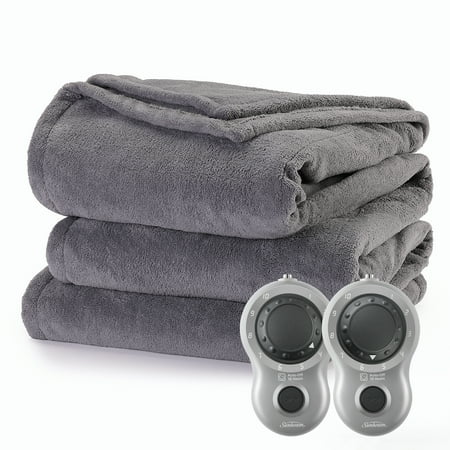 Sunbeam Heated Electric Blanket, Bedding, King, Microplush, Ultimate Grey