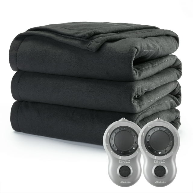 Sunbeam Heated Electric Blanket, Bedding, Queen, Fleece, Ultimate Grey
