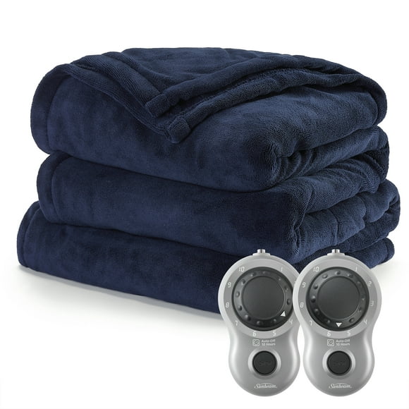 Sunbeam Heated Electric Blanket, Bedding, Queen, Microplush, Poseidon Blue