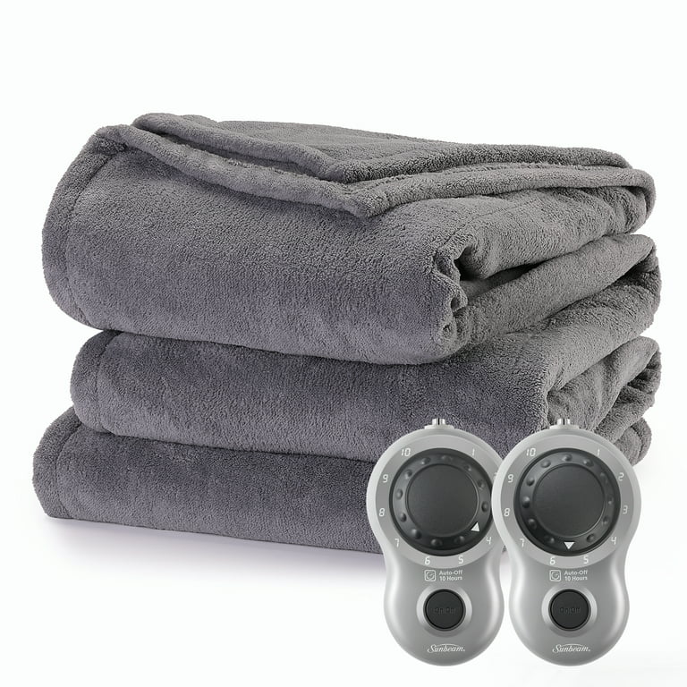 Sunbeam Heated Electric Blanket, Bedding, Queen, Microplush, Ultimate Grey  