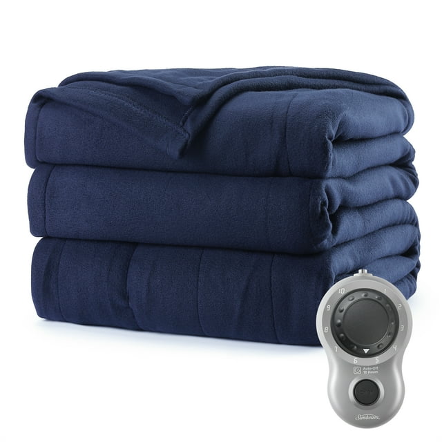 Sunbeam Heated Electric Blanket, Bedding, Twin, Fleece, Poseidon Blue