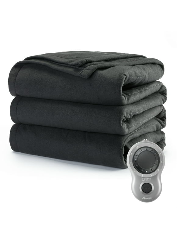Sunbeam Heated Electric Blanket, Bedding, Twin, Fleece, Ultimate Grey