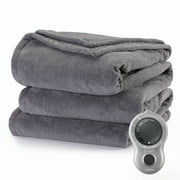 Sunbeam Grey Heated Blanket Twin