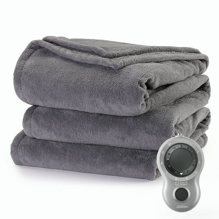 Sunbeam Grey Heated Blanket Twin