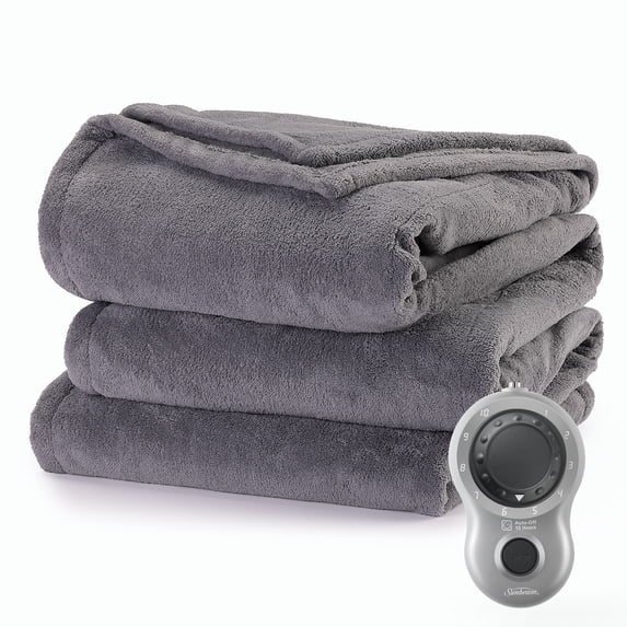 Sunbeam Grey Heated Blanket Twin