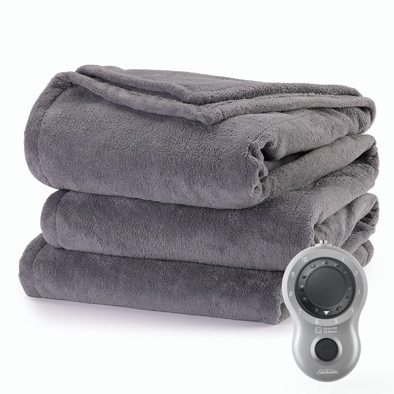 Sunbeam Grey Heated Blanket Twin