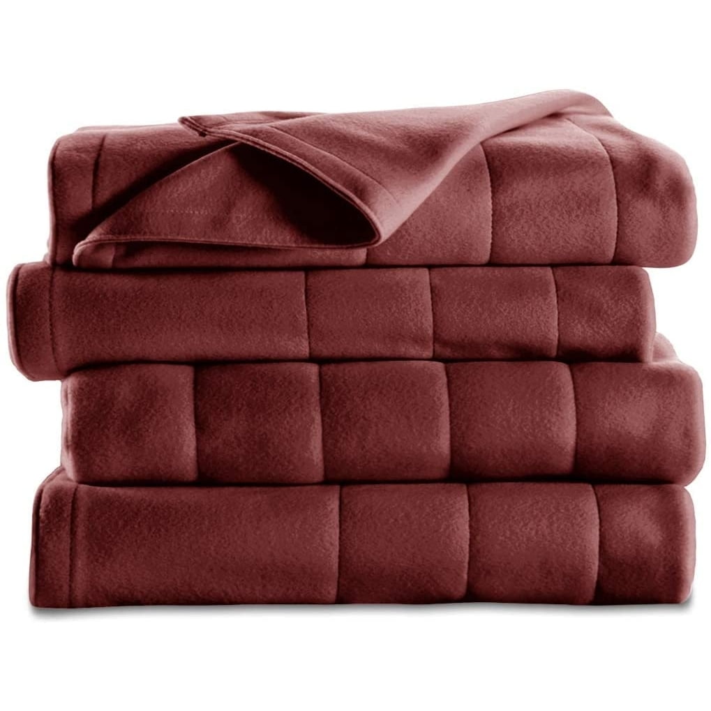 Sunbeam Heated Electric Blanket Quilted Fleece Full Size Red