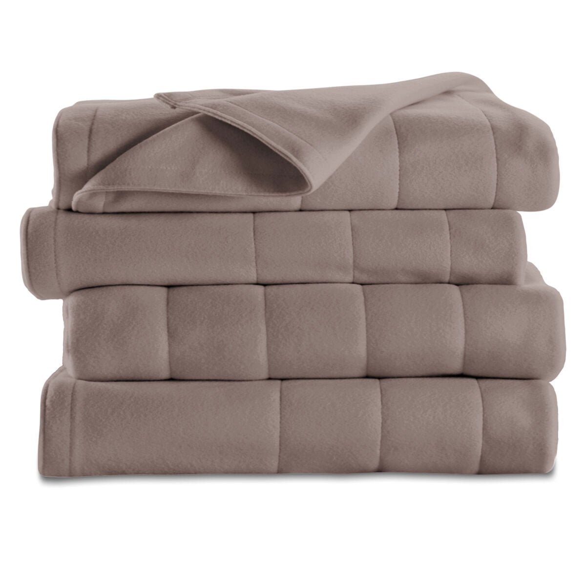 Sunbeam Heated Electric Blanket Royal Dreams Quilted Fleece Twin Mushroom Beige