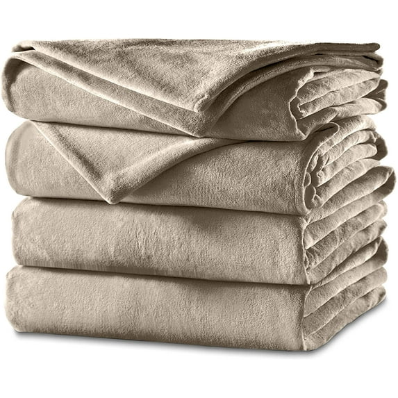 Sunbeam Heated Electric Blanket Velvet Plush Twin Size Mushroom