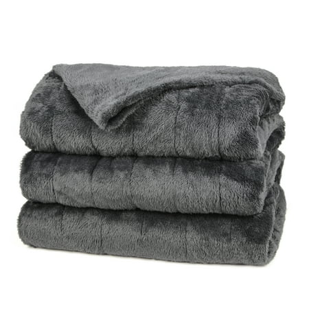 Sunbeam Heated Electric Microplush Blanket with 10 heat settings, Full, Slate