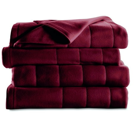 Sunbeam Heated Fleece Blanket with Push Button Controller, Twin (62" x 84"), Garnet