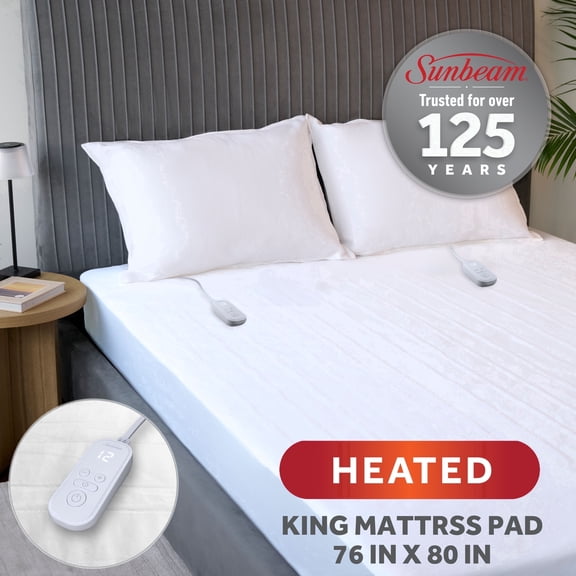 Sunbeam Heated King Mattress Pad Moisture Wicking Fleece 10 Heat Settings 76" x 80"