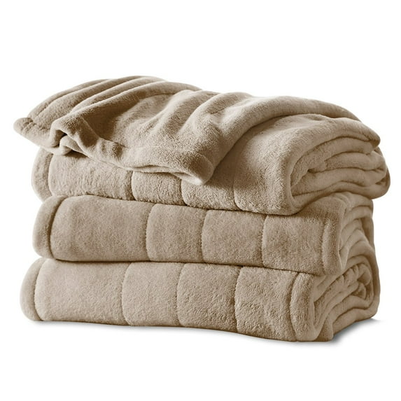 Sunbeam Heated Microplush Blanket with Dial Controller, Twin (62" x 84"), Mushroom