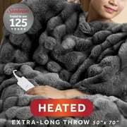 Sunbeam Heated Throw Blanket, Bubble Faux Fur Ultra Silky, 4 Heat Settings, Dark Gray, 50" x 70"
