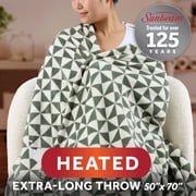 Sunbeam Heated Sage Green Triangle Throw Blanket Microplush 4 Heat Settings 50x70