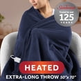 thumbnail image 1 of Sunbeam Heated Navy Blue Throw Blanket Microplush Faux Shearling 4 Heat Settings 50x70, 1 of 11