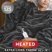 Sunbeam Heated Throw Blanket, Wavy Faux Fur Ultra Silky, 4 Heat Settings, Dark Gray, 50" x 70"