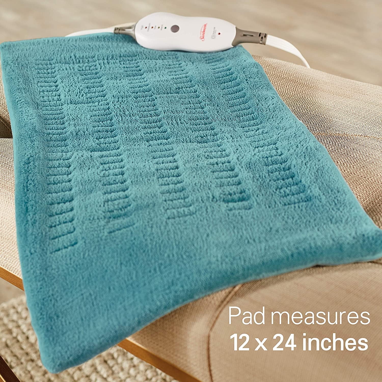 Sunbeam Heating Pad for Pain Relief | XL King Size SoftTouch, 4 Heat Settings with Auto-Off | Teal, 12-Inch x 24-Inch