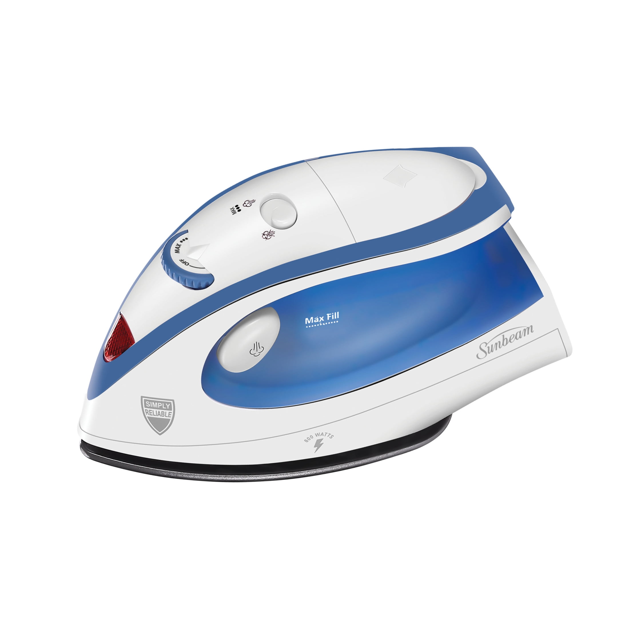 Sunbeam Hot-2-Trot Travel Steam Iron, 800W, Dual Voltage, Non-Stick Soleplate, Compact, White/Blue