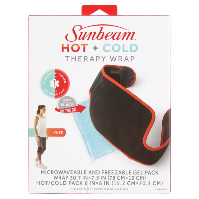 Sunbeam Hot + Cold Therapy Knee Wrap for Knee Pain and Soreness, Black