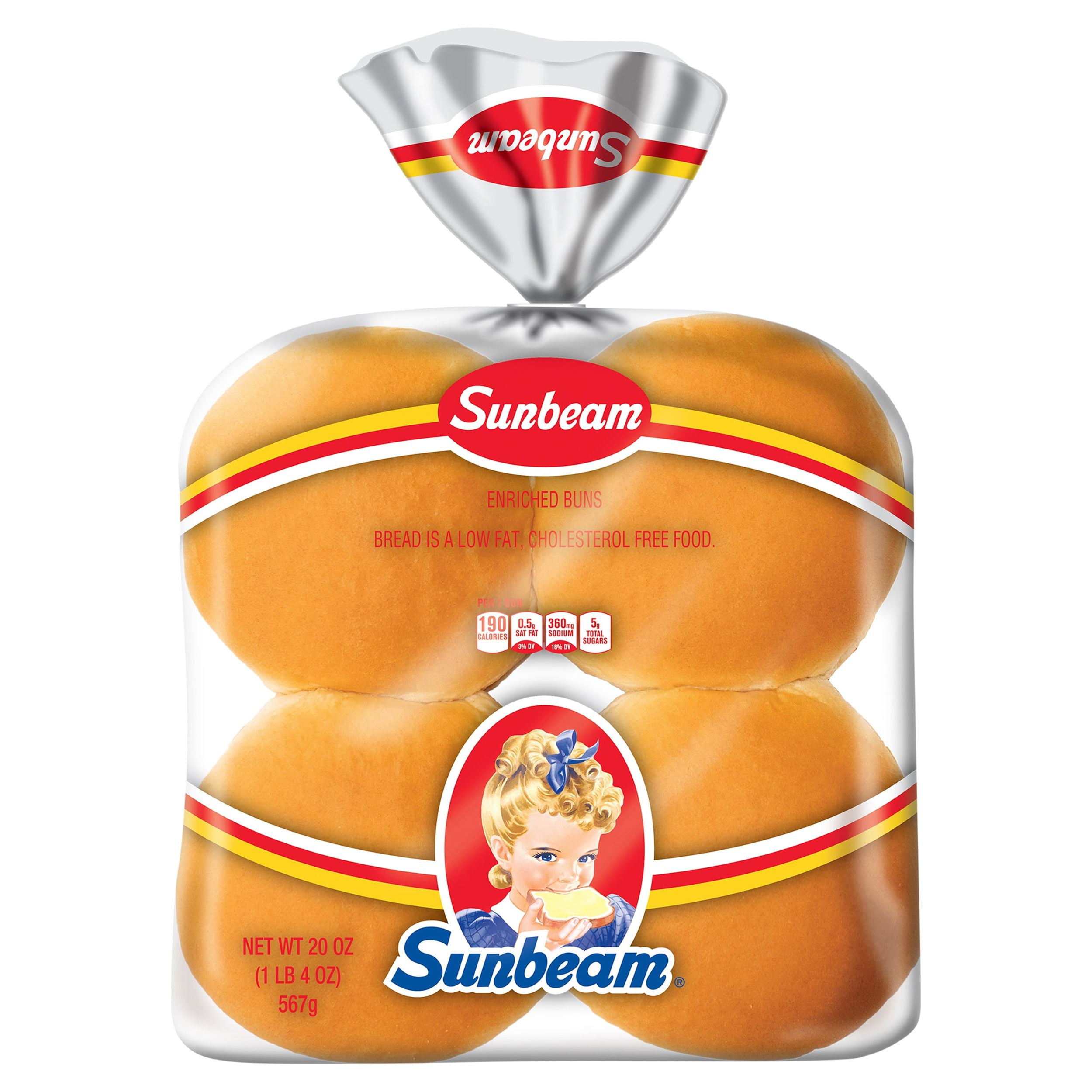 Sunbeam Jumbo Hamburger Buns, Enriched White Bread Burger Buns, 8 Count, Shelf-Stable