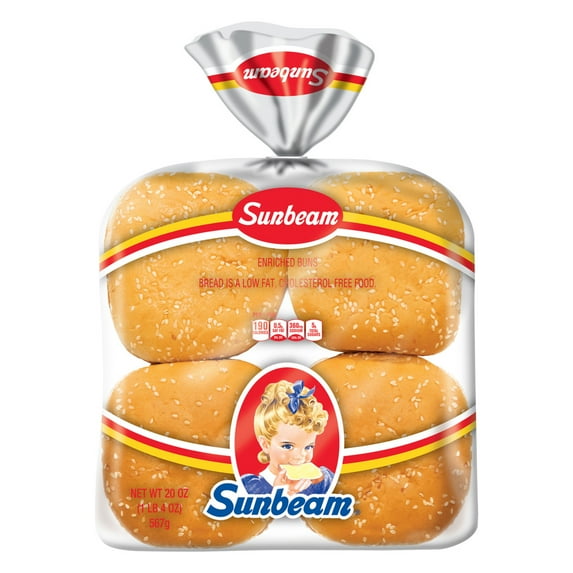 Sunbeam Jumbo Seeded Hamburger Buns, Enriched White Bread Sesame Seed Burger Buns, 8 Count
