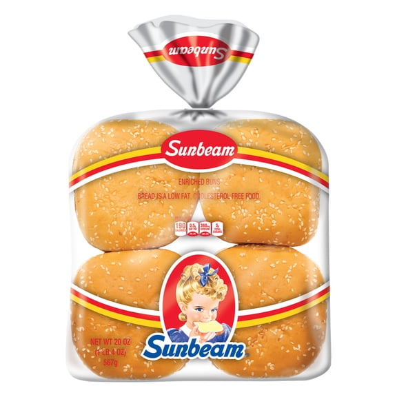 Sunbeam Jumbo Seeded Hamburger Buns, Enriched White Bread Sesame Seed Burger Buns, 8 Count