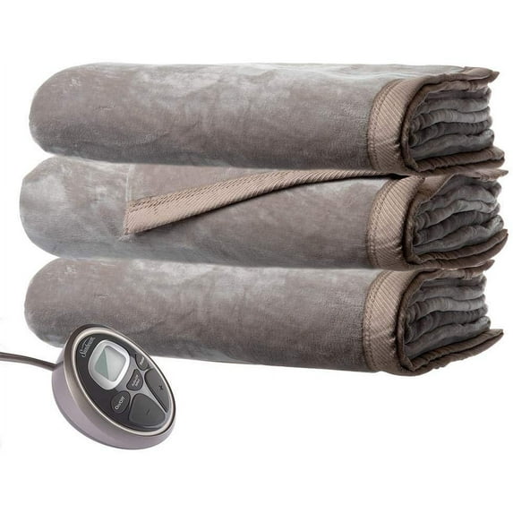 Sunbeam King Premium Soft Electric Heated Blanket Velveteen Plush 20 Heat Settings, Dual Controls (Mushroom Beige)